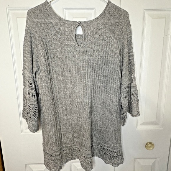 LC Lauren‎ Conrad Crochet Pointelle Sweater XL High-Low Bell Sleeves Lightweight - Picture 2 of 10